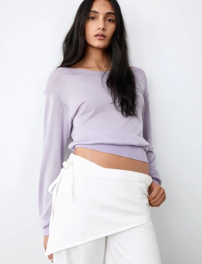 Mango Jean Wide Leg Removable Scarf   White   40