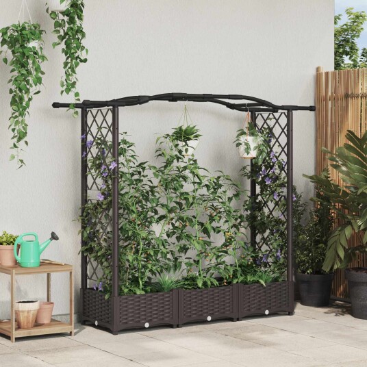 vidaXL Hevet Bed med Trellis og Tak Brun 169 x 40 x 123 cm PP