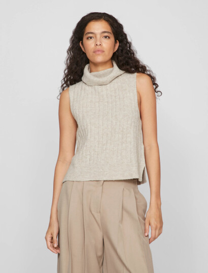 Vila Vibeluna High Neck S/L Knit Vest-Noos - Beige - XS