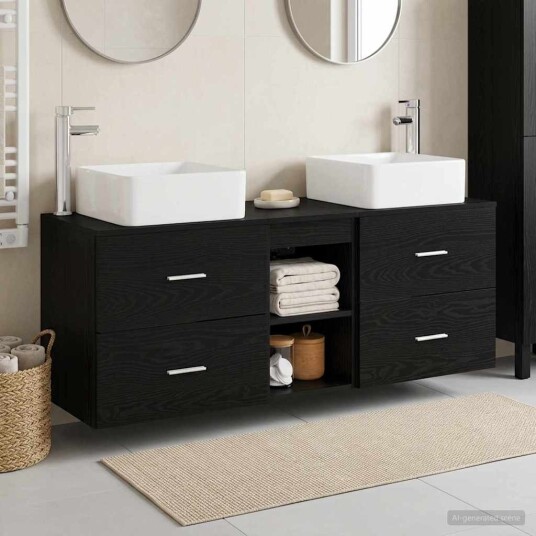 vidaXL Baderomsskapsett 3 stk. Svart eik 49,5 x 41 x 63 cm