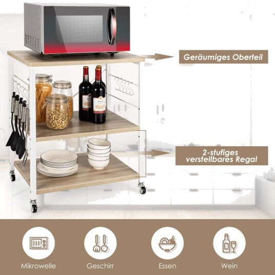 3 nivåer serveringsvogn med justerbar hylle og 10 avtakbare kroker 60 x 40 x 73 cm natur 3 nivåer serveringsvogn med justerbar hylle og 10 avtakbare kroker 60 x 40 x 73 cm natur