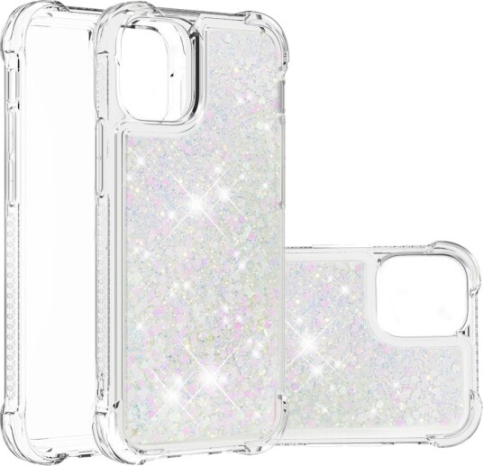 Trolsk Mobildeksel med Flytende Glitter Hjerter (iPhone 13 Pro Max) Sølv