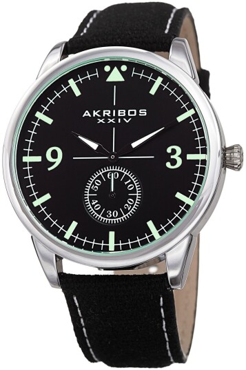 Akribos XXIV Herreklokke AK938BK Canvas Sort/Lær Ø45 mm