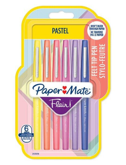 Paper Mate Flair Felt Tip Pens  Medium Point 0.7mm  Assorted Pastel Colours  6 Count