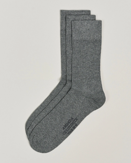 Amanda Christensen 3-Pack True Cotton Socks Grey Melange