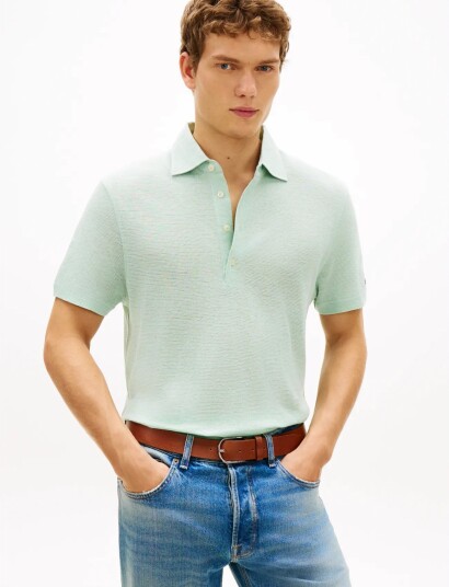 Tommy Hilfiger Dc Spread Collar Linen Polo   Green   L