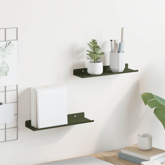 vidaXL Flytende hylle 2 pcs Olivengrønn 30 x 9 x 2,5 cm Stål