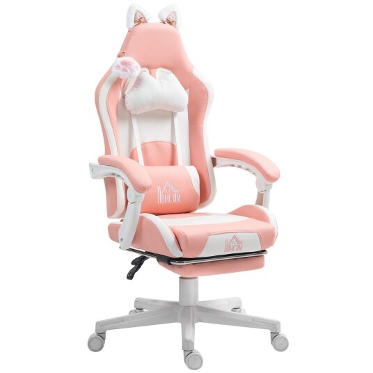 Spillestol Ergonomisk spillerstol med korsryggstøtte fotstøtte spillestol med katteører pute høydejusterbar kontorstol med j Spillestol Ergonomisk spillerstol med korsryggstøtte fotstøtte spillestol med katteører pute høydejusterbar kontorstol med j