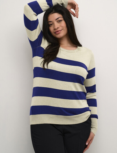 Kaffe Curve Kclizzy Striped Knit Pullover - Navy - M