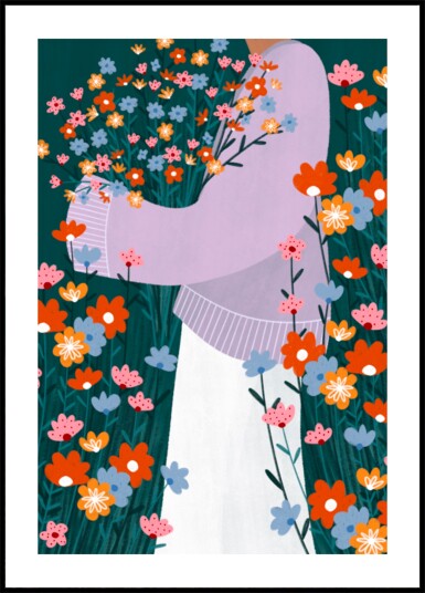 Happy Woman Holding Flowers Plakat / 21x30 Happy Woman Holding Flowers Plakat / 21x30