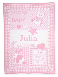 Personlig babyteppe med babyens navn og kanin