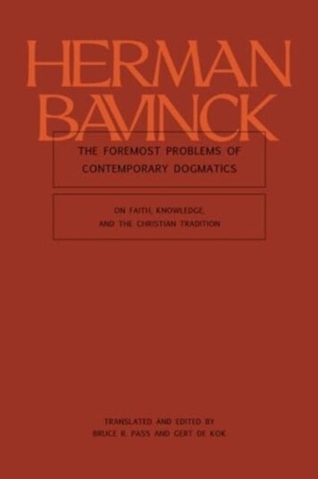 The Foremost Problems of Contemporary Dogmatics