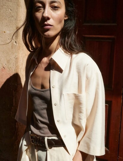 Mango Lyocell Overshirt With Pocket   Beige   L