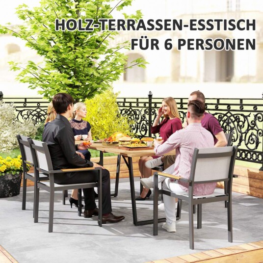 Hagebord av tre 175x80 cm Værbestandig balkongbord med paraplyhull Buffetbord Campingbord for 6 personer Terrassebord Utendørs S