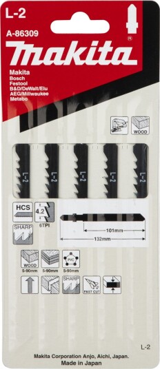Makita L-2 Stikksagblad for tre - HCS, 132mm, 6 TPI - 5 stk