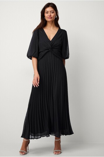 Ellos Collection Plissert maxikjole med drapering Svart