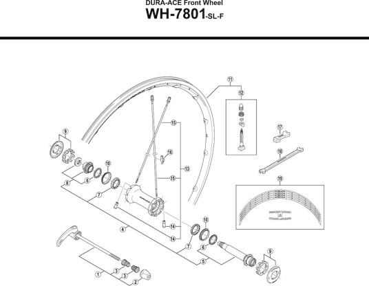 Shimano kulelager til forhjul WH7801-SL