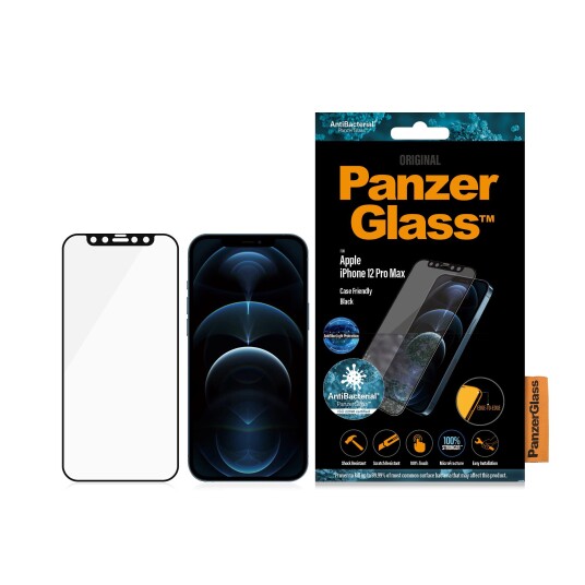 PanzerGlass iPhone 12 Pro Max PanzerGlass Antibakteriell Edge-To-Edge Skjermbeskytter - Anti-Bluelight - Case Friendly - Svart Kant