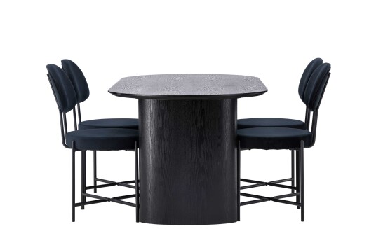 Venture Design Isolde & Stella spisegruppe Svart/svart 4 stoler & bord 180 x 90 cm