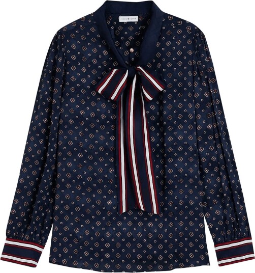 Tommy Hilfiger Fluid Jacquard Tie Detail Shirt   PLACED FOULARD DARK BLUE   34