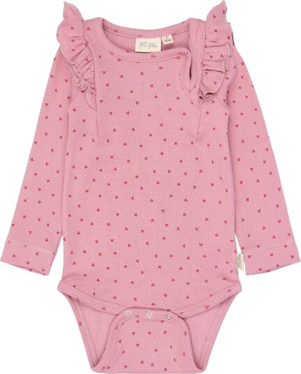 Petit Piao Body I/e - PPSonja - Rose Eleganse Heart AOP - Petit Piao - 1 år (80) - Langermet Body - Rosa