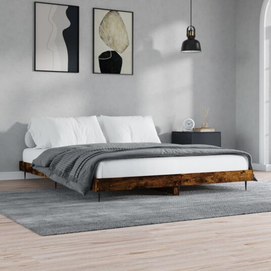 vidaXL Sengeramme røkt eik 120x200 cm konstruert tre