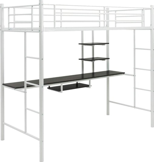 Loftseng i metall med skrivebord – plassbesparende og trygt design