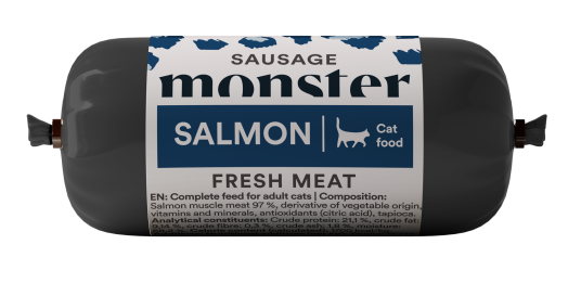 Kattepølse med Laks 80 g - Våtfôr for Katt - Monster Pet Food