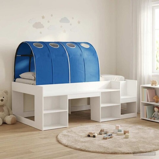 Seng med tunnel 4 pcs Hvit og blå Konstruert tre Seng med tunnel 4 pcs Hvit og blå Konstruert tre