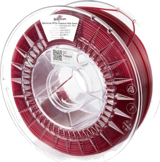Spectrum PETG Premium High Speed Filament 1.75 mm 1000 g Transparent Rød 81551 Spectrum PETG Premium High Speed Filament 1.75 mm 1000 g Transparent Rød 81551