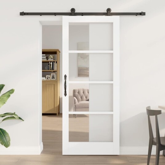 vidaXL Skyvedør med hardware sett 'ORKDAL'Hvit solid tre og glass