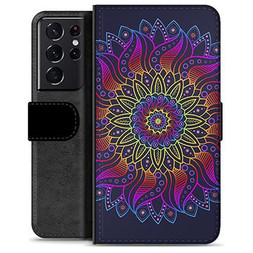 Samsung Galaxy S21 Ultra 5G Premium Lommebok-deksel Fargerik Mandala