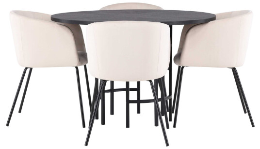Venture Design Copenhagen & Berit spisegruppe Beige/svart 4 stoler & bord 115 cm