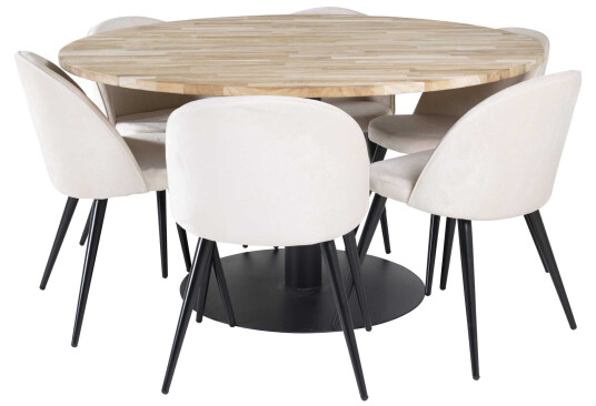 Venture Design Cirebon & Velvet spisegruppe Natur/svart 6 st stoler & bord 140 cm