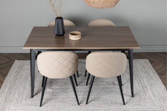 Venture Home Tempe Matgruppe 140 cm Rektangulær med 4 Velvet stoler Beige