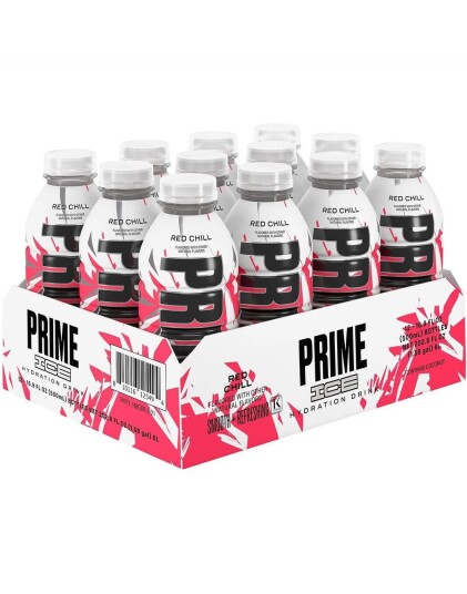 12 stk Prime Red Chill Ice Hydration Bottle   Sukkerfri og Koffeinfri Sportsdrikke   Hel Eske 6 liter UK Import