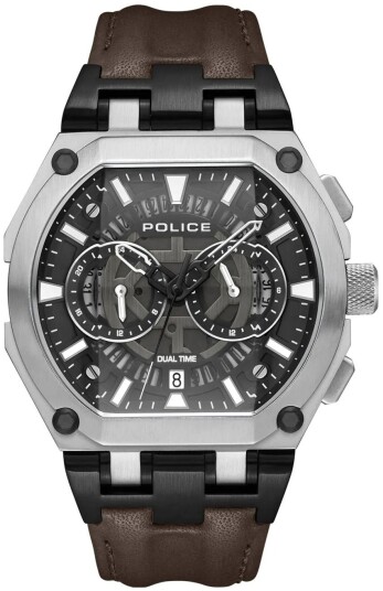 Police Herreklokke PEWGF0054403 Shield Sort/Lær Ø45 mm