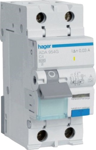 Hager Kombinasjonsbryter Automatsikring/HPFI C 4A 1P+N, 30 mA, ADA954G