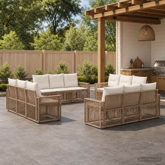 vidaXL Hagesofa Set 12 stk. Beige og kremhvitt polyrotting