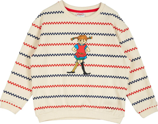 Pippi Langstrømpe Square Stripe Sweatshirt - Cream - 116 Pippi Langstrømpe Square Stripe Sweatshirt - Cream - 116