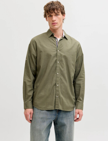 Jack & Jones Jjhenry Slub Detail Shirt Ls Khaki green L Jack & Jones Jjhenry Slub Detail Shirt Ls Khaki green L