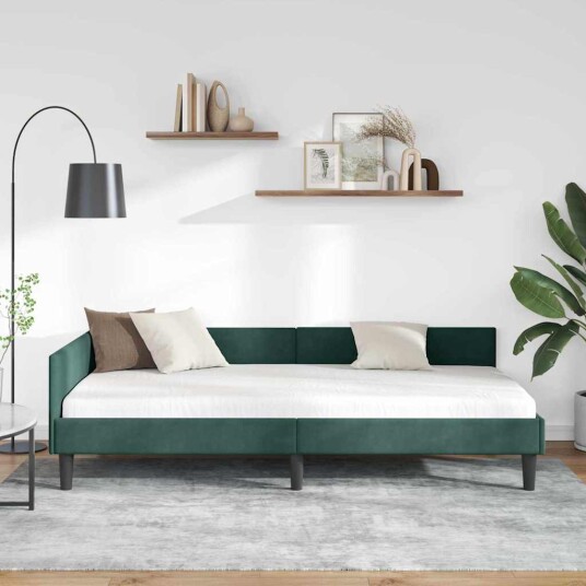 Hjørnesengramme med hodegjerde Mørkegrønn 80 cm x 200 cm Fløyel