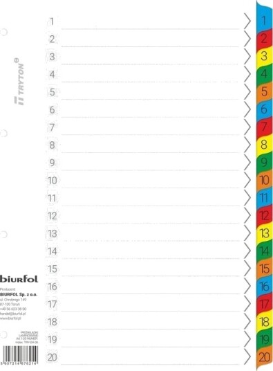 Biurfol Kartongskilleark A4 1–20 Nummererte Biurfol Kartongskilleark A4 1–20 Nummererte