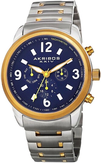 Akribos XXIV Herreklokke AK783TTG Multi Function Blå/Gulltonet stål