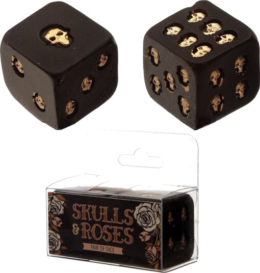 Skulls And Roses   Hodeskalle Gullfarget Terninger 2 Pack