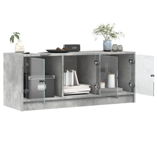 vidaXL Sideskap med glassdører betonggrå 102x37x42 cm 8721012213593