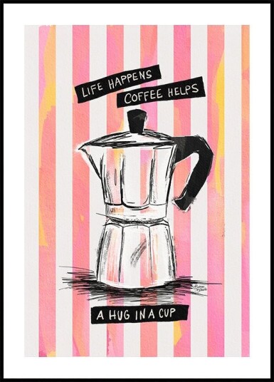 Mocca Coffee on Stripes Hug in a Cup Poster Plakat / 50x70cm