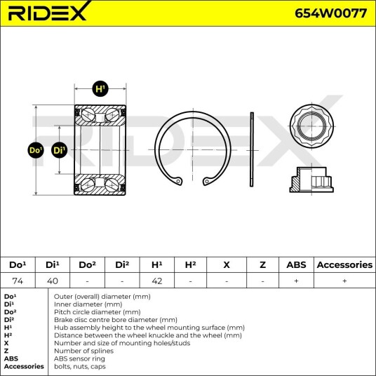 RIDEX 654W0077 Hjullager