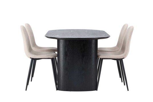 Venture Design Isolde & Polar spisegruppe Beige/svart 4 stoler & bord 180 x 90 cm