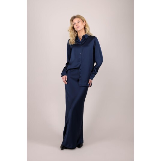 Kalinka Blouse Dark Navy M Oversized satin blouse